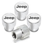 Jeep in White on Shining Silver Aluminum Tire Valve Stem Caps