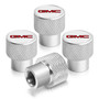 GMC Red Logo in White on Shining Silver Aluminum Tire Valve Stem Caps