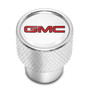 GMC Red Logo in White on Shining Silver Aluminum Tire Valve Stem Caps