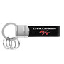 Dodge Challenger R/T Black Real Leather Strap Chrome Round Hook Metal Key Chain