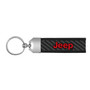 Jeep in Red Real Carbon Fiber Leather Strap Key Chain with Black stitching