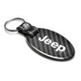 Jeep Real Carbon Fiber Large Oval Shape with Black Leather Strap Key Chain