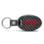 Jeep in Red Real Carbon Fiber Large Oval Shape Black Leather Strap Key Chain