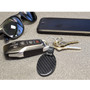 Jeep in Red Real Carbon Fiber Large Oval Shape Black Leather Strap Key Chain
