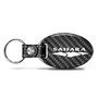 Jeep Wrangler Sahara Real Carbon Fiber Oval Shape Black Leather Strap Key Chain