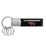 Dodge Charger R/T Black Real Leather Strap Chrome Round Hook Metal Key Chain