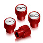 Ford Mustang 5.0 Logo in White on Red Aluminum Tire Valve Stem Caps