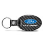 Ford Platinum Real Carbon Fiber Large Oval Shape Black Leather Strap Key Chain