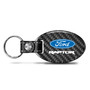 Ford F-150 Raptor Real Carbon Fiber Oval Shape Black Leather Strap Key Chain