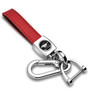 Ford Mustang Logo in Black on Genuine Red Leather Loop-Strap Chrome Hook Key Chain