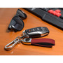 Dodge SRT Hellcat Logo in Black on Genuine Red Leather Loop-Strap Chrome Hook Key Chain