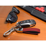 Dodge Scat-Pack Full Color Logo in Black on Genuine Red Leather Loop-Strap Chrome Hook Key Chain