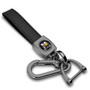 Dodge Scat-Pack Logo in Black on Black Leather Loop-Strap Dark Gunmetal Hook Key Chain