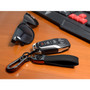 Dodge SRT-8 Logo in Black on Black Leather Loop-Strap Dark Gunmetal Hook Key Chain