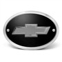 Chevrolet 3D Gunmetal Dark Gray Logo on Black Plate Oval Brushed Silver Billet Aluminum 2-inch Tow Hitch Cover