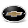 Chevrolet 3D Gold Logo on Black Plate Oval Brushed Silver Billet Aluminum 2-inch Tow Hitch Cover