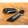 Jeep Grand Wagoneer Gunmetal Gray Metal Plate Carbon Fiber Texture Black Leather Key Chain