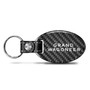 Jeep Grand Wagoneer Real Carbon Fiber Large Oval Shape with Black Leather Strap Key Chain