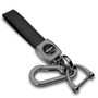 Chrysler Logo in Black on Black Leather Loop-Strap Dark Gunmetal Hook Key Chain