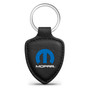 Mopar Logo Soft Real Black Leather Shield-Style Key Chain