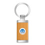 Mopar Roundel Logo in White on Maple Wood Chrome Metal Trim Key Chain