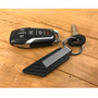 Jeep Willys Star Logo Gunmetal Gray Metal Plate Carbon Fiber Texture Black Leather Key Chain