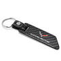 Chevrolet Corvette C7 Black Real Carbon Fiber Blade Style with Black Leather Strap Key Chain