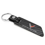 Chevrolet Corvette C8 Black Real Carbon Fiber Blade Style with Black Leather Strap Key Chain