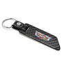 Cadillac Crest Logo Black Real Carbon Fiber Blade Style with Black Leather Strap Key Chain