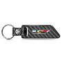 Cadillac V Logo Black Real Carbon Fiber Blade Style with Black Leather Strap Key Chain