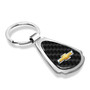 Chevrolet Golden Logo Real Black Carbon Fiber Chrome Metal Teardrop Key Chain