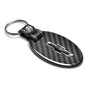 Chevrolet Black Logo Black Real Carbon Fiber Oval Shape with Black Leather Strap Key Chain