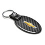 Chevrolet Golden Logo Black Real Carbon Fiber Oval Shape with Black Leather Strap Key Chain