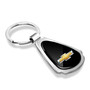 Chevrolet Golden Logo Black Dome Chrome Metal Teardrop Key Chain