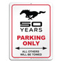 Ford Mustang 50 Years 12" x 9" Parking Only Sign in White Glassy Aluminum