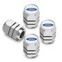 Ford Logo in White on Silver Chrome Hexagon Shape Aluminum Tire Valve Stem Caps