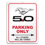 Ford Mustang 5.0 12" x 9" Parking Only Sign in White Glassy Aluminum