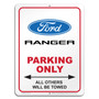Ford Ranger 12" x 9" Parking Only Sign in White Glassy Aluminum