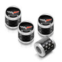 Chevrolet Corvette C6 Logo in Black on Real Carbon Fiber Barrel Silver Aluminum Tire Valve Stem Caps