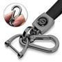 Nissan New Logo in Black on Black Leather Loop-Strap Dark Gunmetal Hook Key Chain