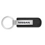 Nissan Name Silver Metal Plate Black PU Leather Strap Key Chain