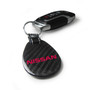 Nissan Name in Red Real Black Carbon Fiber with Leather Strap Large Tear Drop Key Chain