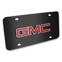 GMC Red 3D Logo Inlay on Black Carbon Fiber Pattern Stainless Steel License Plate