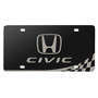 Honda Civic Matt-Look Laser Mark Racing Checker Flag Black Acrylic License Plate