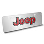 Jeep in Red 3D Logo 12" x 4.25" European Look Chrome Half-Size Stainless Steel License Plate