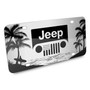Jeep Grill Logo on Beach Ocean Palm Trees Graphic Silver Aluminum License Plate