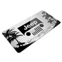Jeep Grill Logo on Beach Ocean Palm Trees Graphic Silver Aluminum License Plate