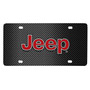 Jeep in Red 3D Logo on Black Carbon Fiber Patten Stainless Steel License Plate