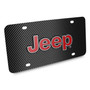 Jeep in Red 3D Logo on Black Carbon Fiber Patten Stainless Steel License Plate