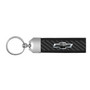 Chevrolet Black Logo Real Carbon Fiber Strap with Black Leather Stitching Edge Key Chain